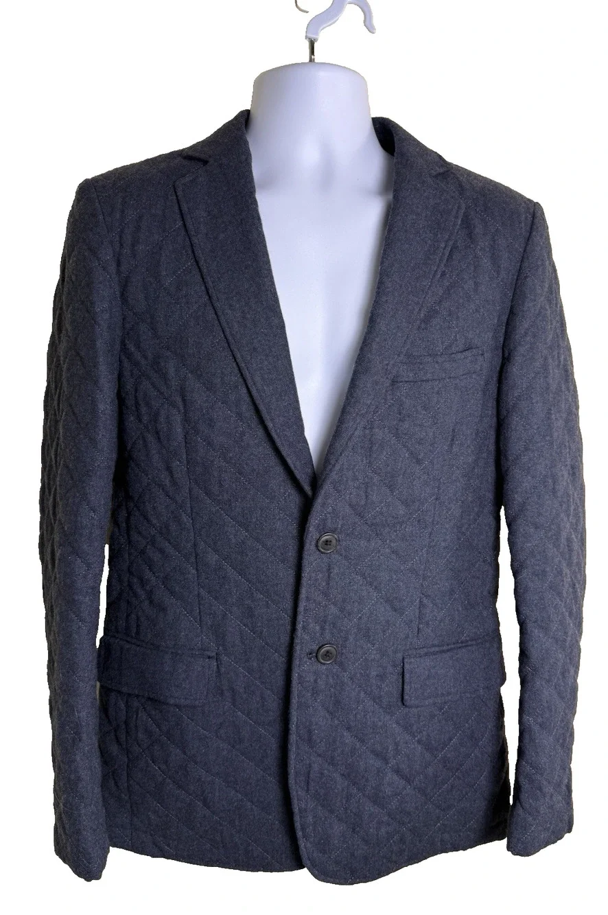 Oscar de la Renta diamond-quilted jacket blazer medium navy blue wool Preppy